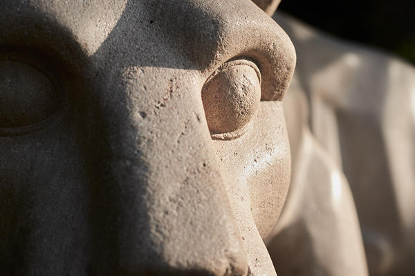 close up of the Nittany Lion statue's face, focusing on the eye